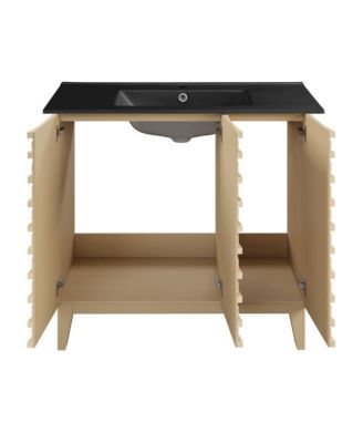 36 in. Natural oak Bathroom Vanity With Black Ceramic Sink Top