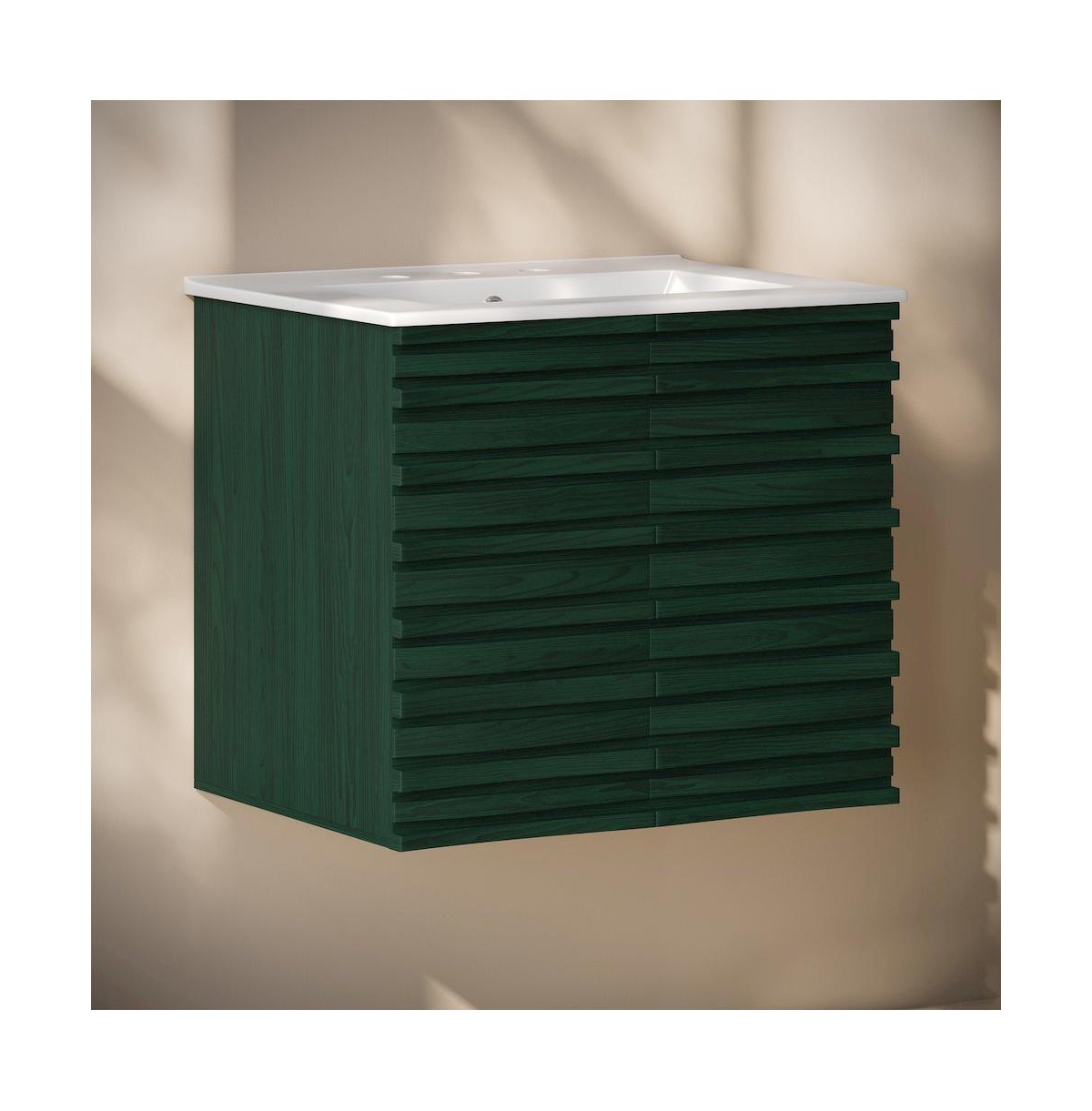 Swiss Madison24" Wall-Mounted Bathroom Vanity in Green Oak with 3-Hole Widespread Sink Top