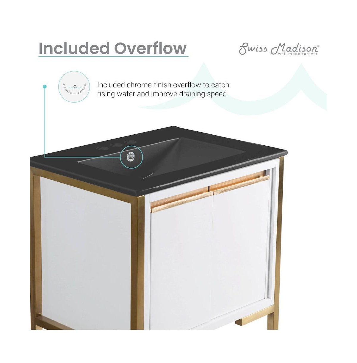 Marseille 24 in. White Bathroom Vanity With Black, 3-Hole Ceramic Sink Top