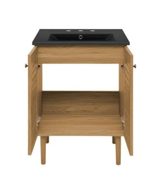 24" Freestanding Bathroom Vanity in Golden Oak, Black 3-Hole Centerset Sink Top