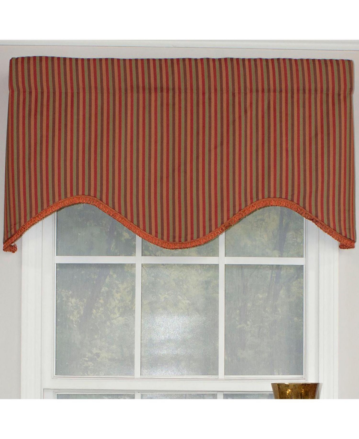 Rlf Home Olivia Stripe Trimmed Cornice 100% Cotton with Fully Lined 3" Rod Pocket Valnance for Windows 50" x 17" Multi