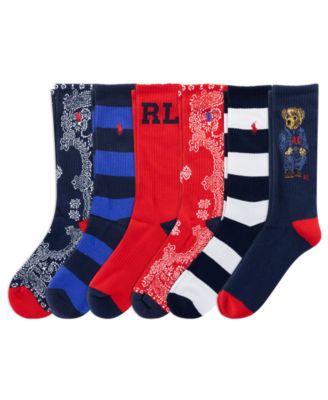 Polo Ralph Lauren - Men's 6-Pack Bandana Bear Crew Socks