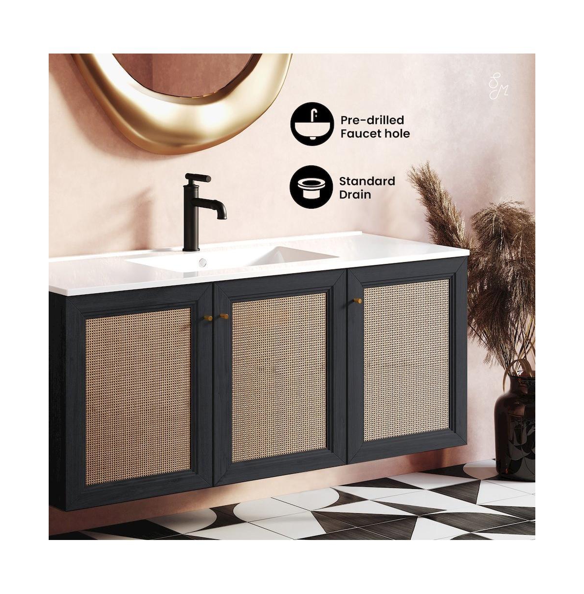 Classe 48" Wall-Mounted Bathroom Vanity in Black Oak