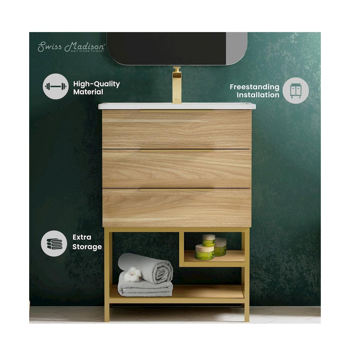 Swiss Madison Carre 24" Freestanding Bathroom Vanity in Golden Oak with Sink Top