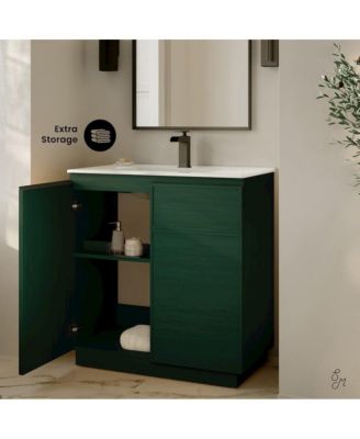 St. Tropez 36" Freestanding Bathroom Vanity in Green Oak with Sink Top