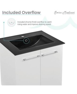 Annecy 24 in. White Bathroom Vanity With Black Ceramic Sink Top