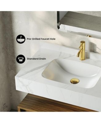 Avancer 36" Wall-Mounted Bathroom Vanity in Brown Oak with White Marble Sink Top