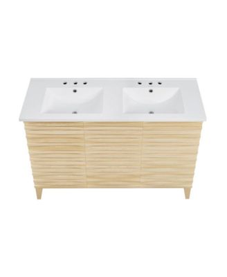 48 in. Natural Oak, Double Basin Bathroom Vanity, White, 3-Hole Ceramic Sink Top