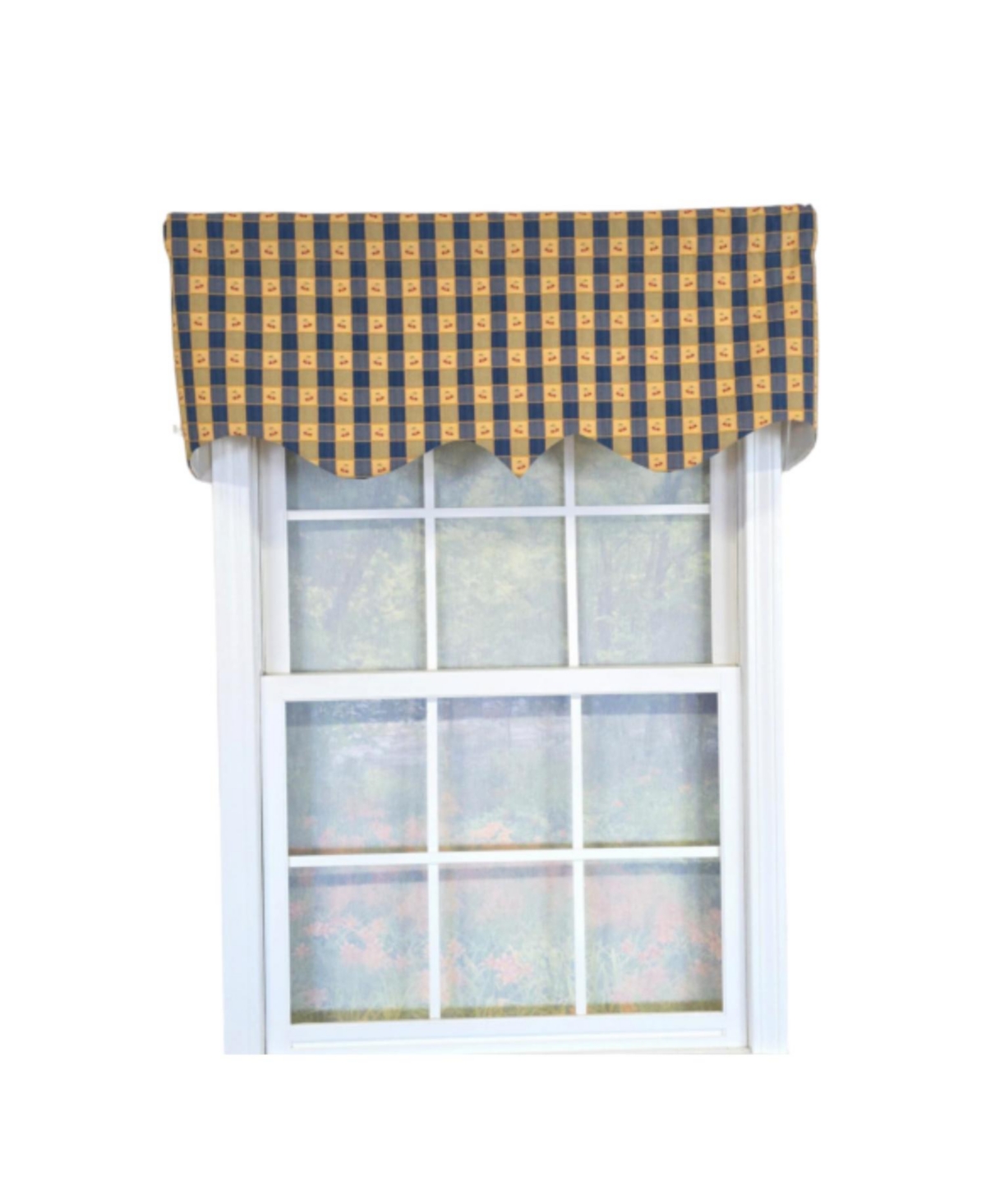 Rlf Home 100% Cotton Cherry Squares Regal With Poly/Cotton lining Rod Pocket Valance 50" x 15" Navy