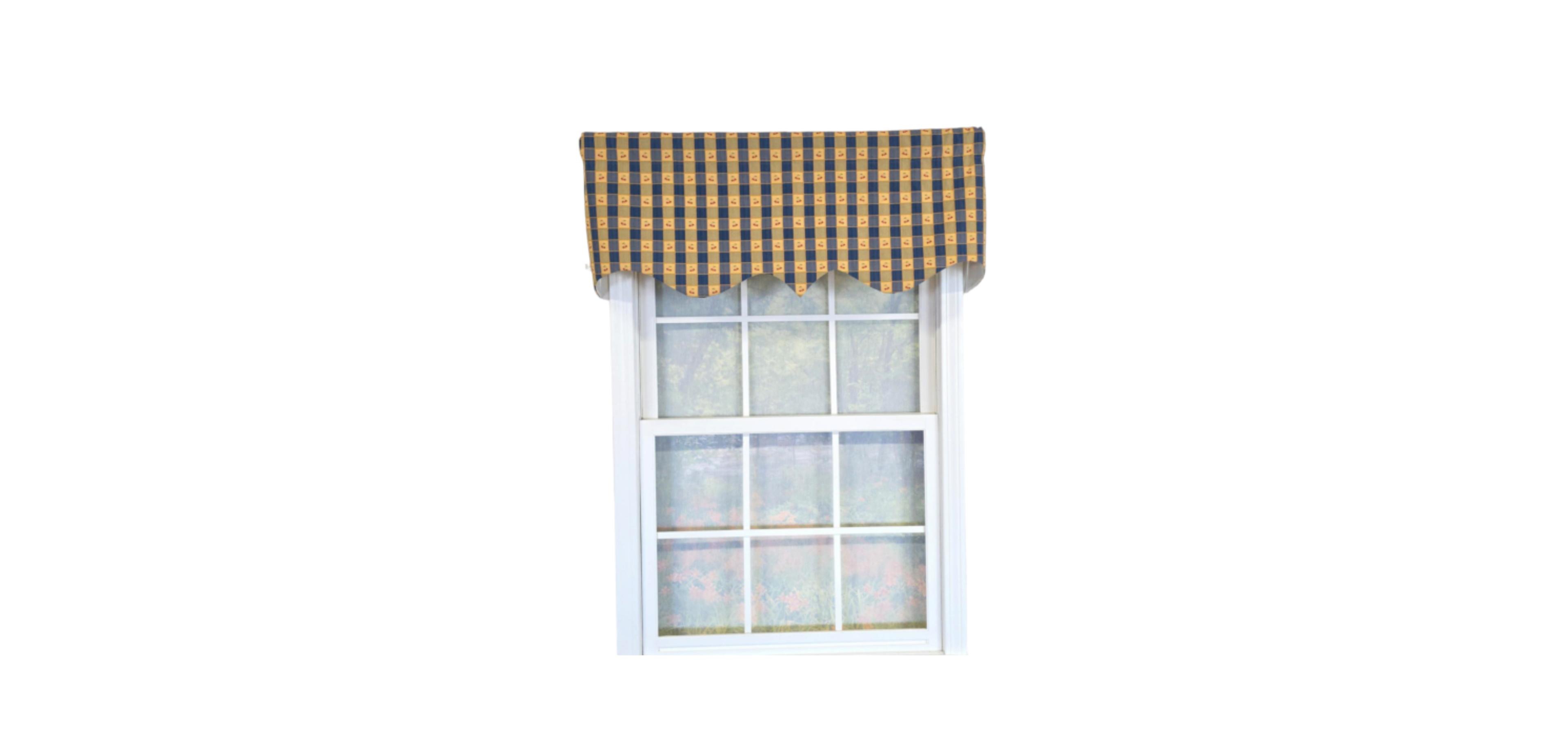 Rlf Home 100% Cotton Cherry Squares Regal With Poly/Cotton lining Rod Pocket Valance 50" x 15" Navy