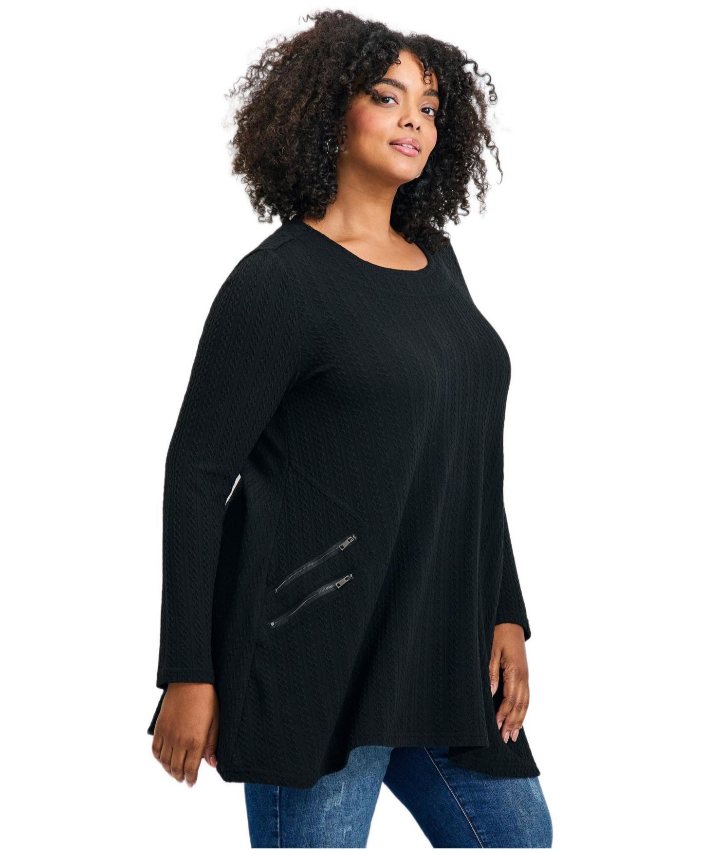 Женский топ Avenue Plus Size Alina Hacci Zip Detail Tunic, цвет: Чёрный — фото 3