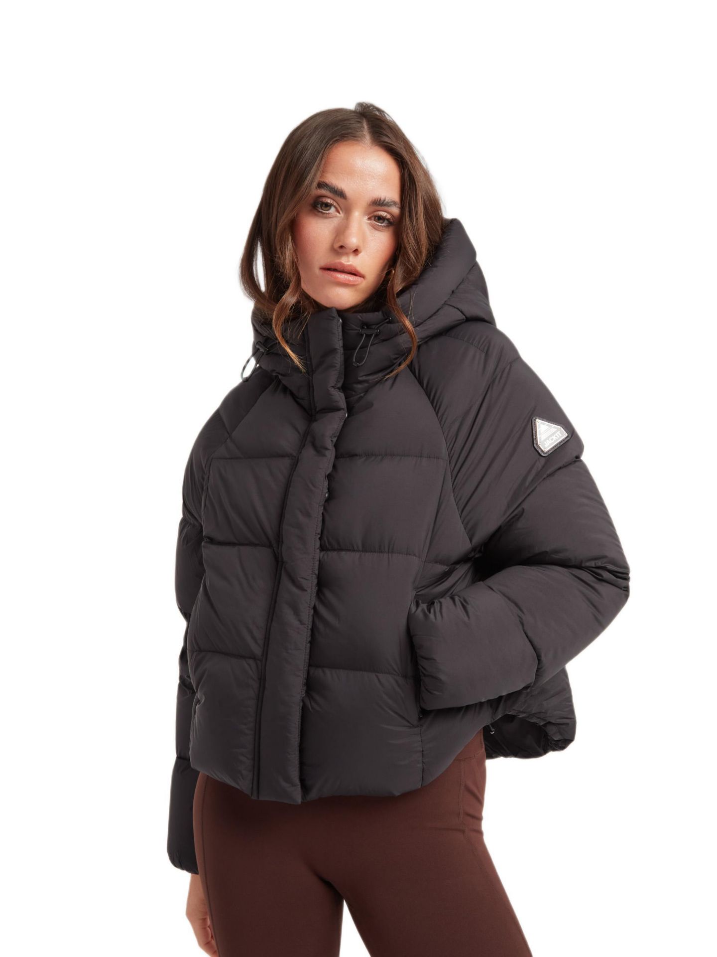 Женская куртка JACK1T Cloud Cropped Hooded Puffer, цвет: Чёрный / Серо-бежевый — фото 1