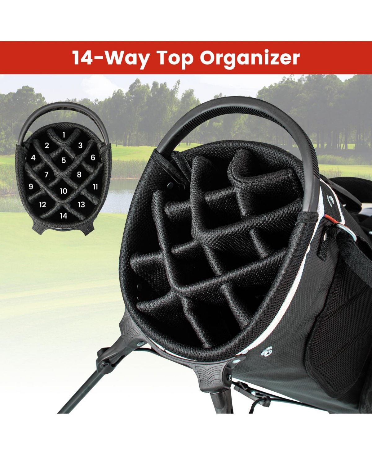 Lightweight Golf Stand Bag with 14 Way Top Dividers and 6 Pockets