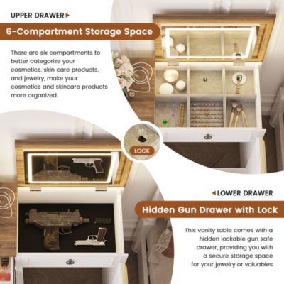 Vanity Desk with Mirror & Lights, Charging Station, Drawers & Chair