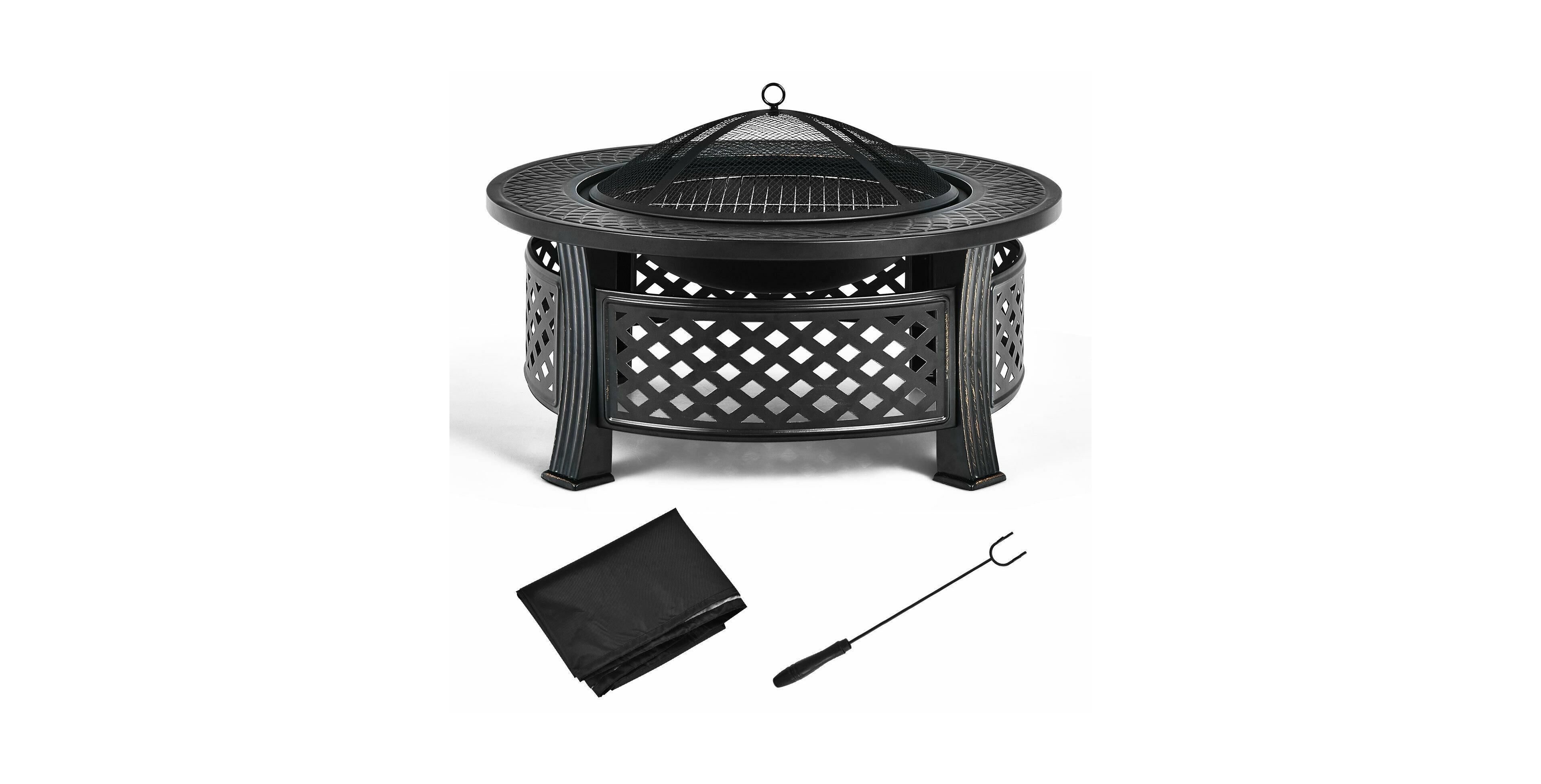 Outdoor Fire Pit with Bbq Grill and High-temp Resistance Finish