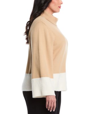 Plus Size Color Block Trim Turtleneck Sweater