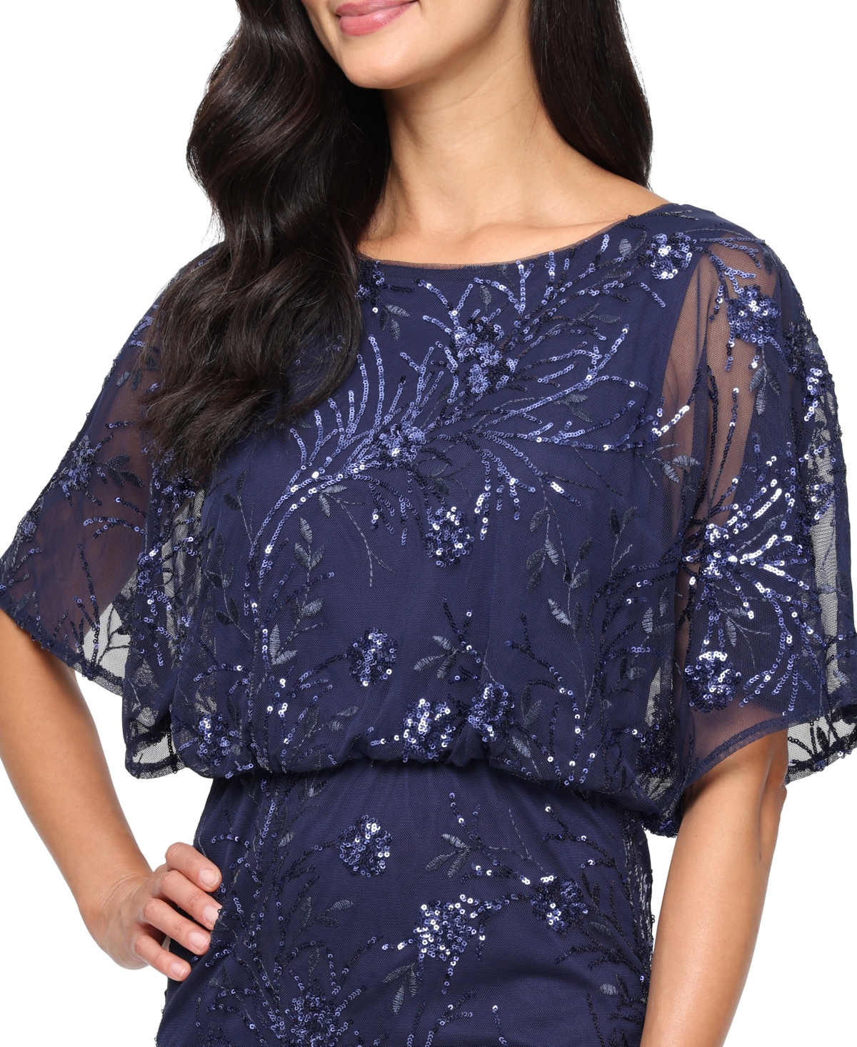 Sl Fashions Petite Sequined Blouson Dress In Blue