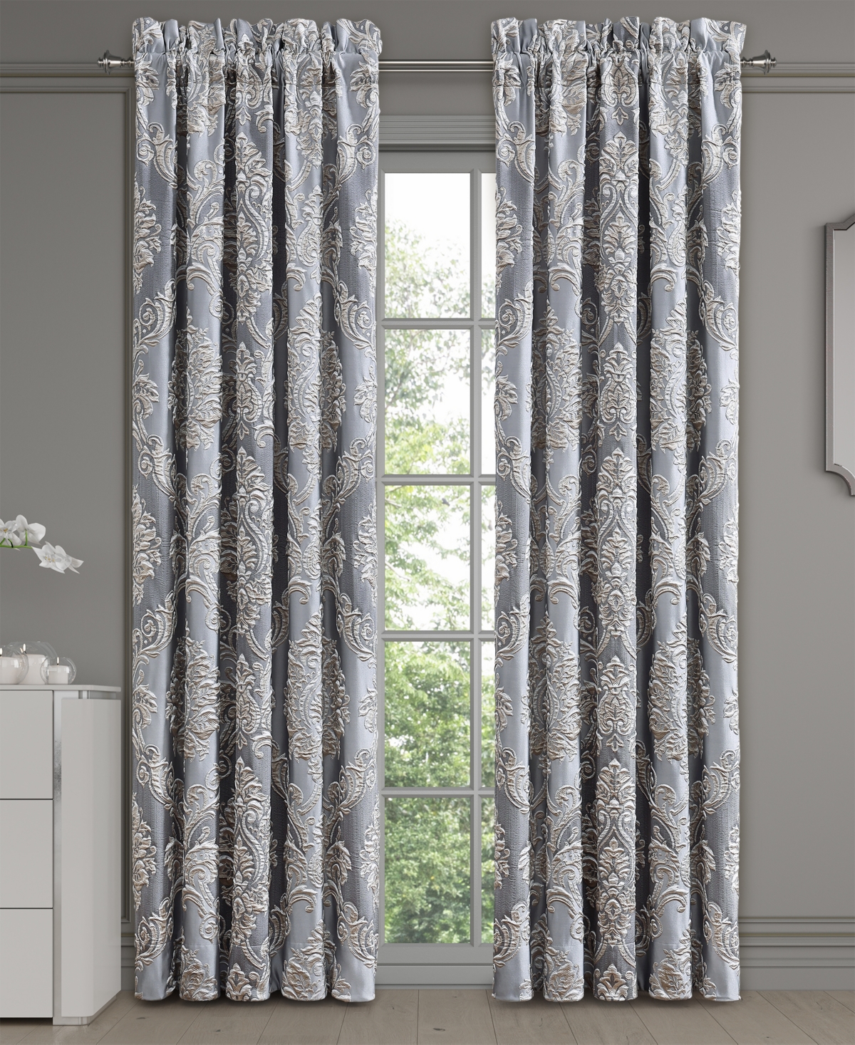 J Queen New York Krista Woven Damask Window Panel Pair