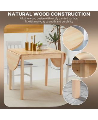 55" Wood Kitchen Table, Drop Leaf Tables for Small Spaces, Natural