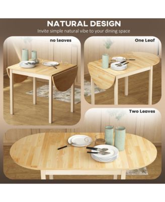 55" Wood Kitchen Table, Drop Leaf Tables for Small Spaces, Natural