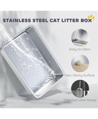 Stainless Steel Litter Box, Enclosed Litter Box with Scoop,