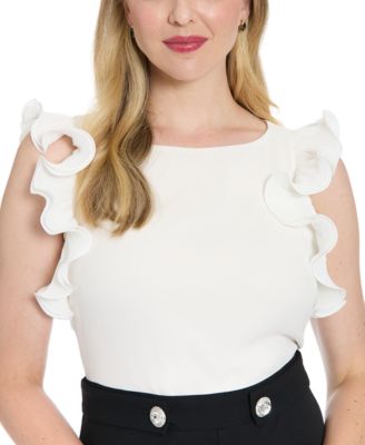 Women's Pleated Ruffle Sleeve Mixed Media Jumpsuit