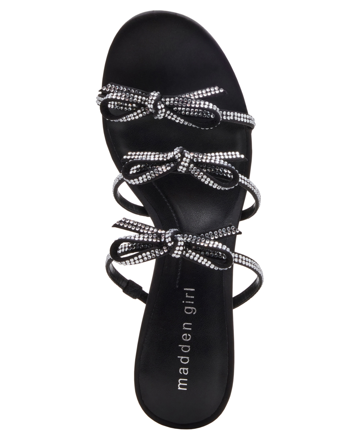 Madden Girl Women's Loving Bow Mid-heel Rhinestone Dress Sandals In Black