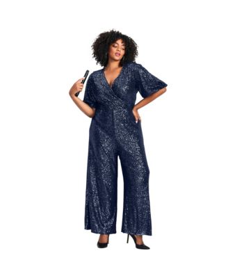 Women's Plus Size Nada Sequin Puff Sleeve Jumpsuit