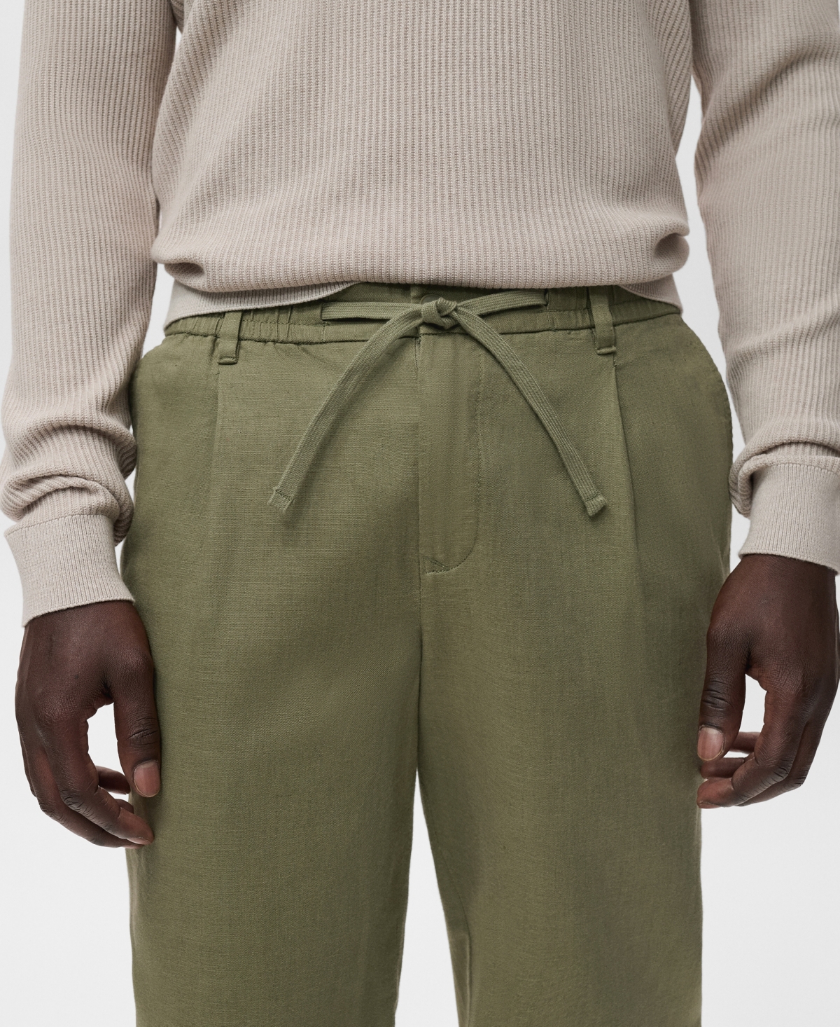 Mango Slim Fit Drawstring Pants In Green