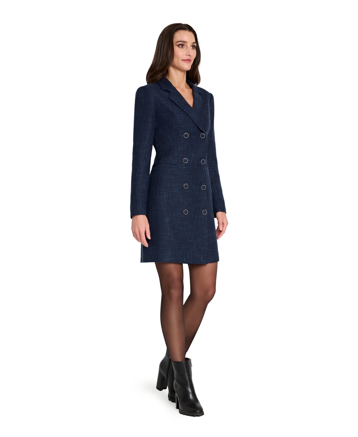 Tahari Asl Women's Metallic Boucle Coat Dress