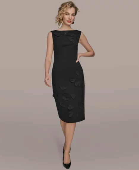 Petite 3D Floral Detail Sheath Dress - Black