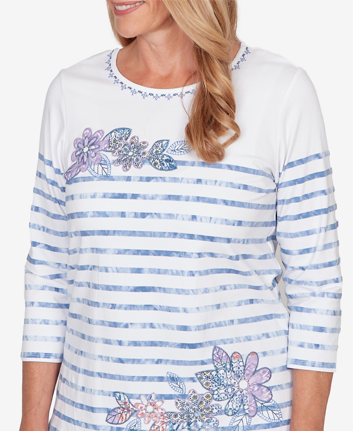 Alfred Dunner Petite Hilton Head Applique Flower Top