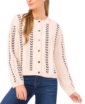 CeCe - Women's Crewneck Cable Knit Cardigan