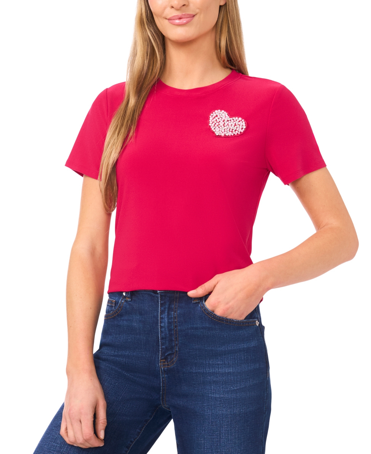 CeCe Women's Pull-On Heart Applique T-Shirt