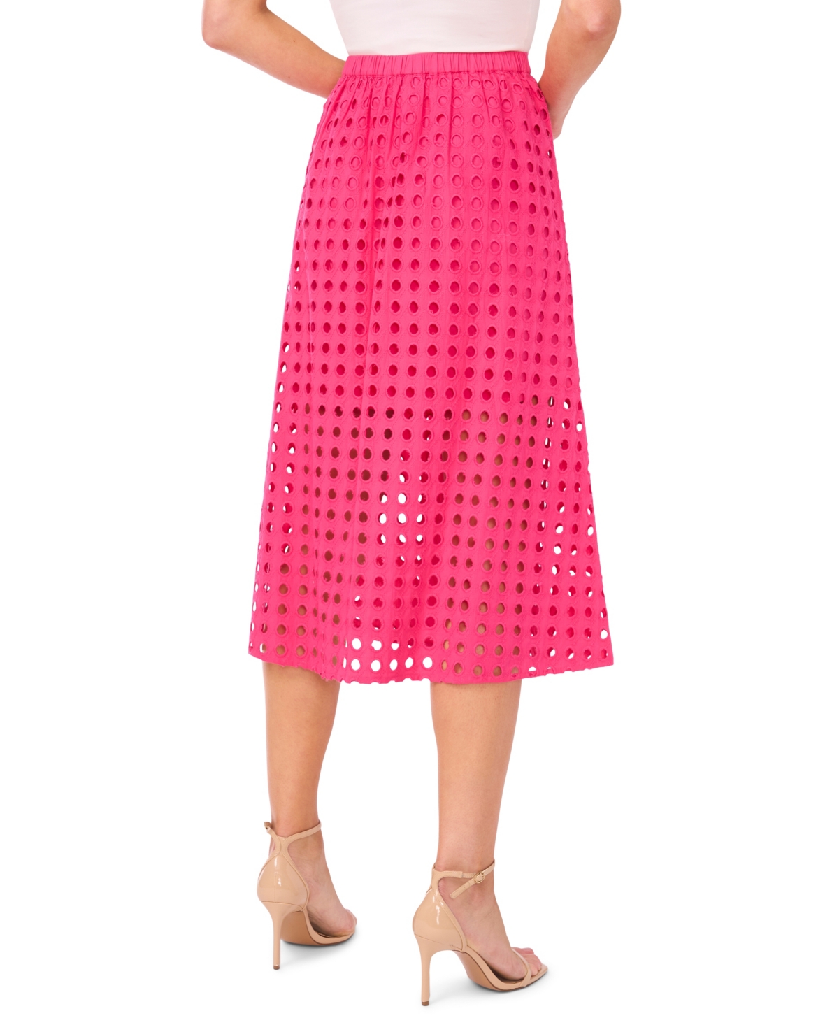 Cece Women's Circle Eyelet Midi Skirt In Pink