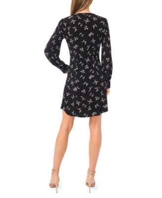 Women's V-Neck Long-Sleeve Shirred Knit Dress