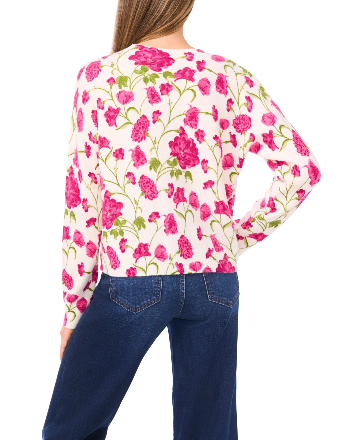 Женский свитер CeCe Flower Printed Long-Sleeve, цвет: Слоновая кость — фото 3