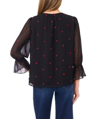 Women's Shirred Neck Ruffle 3/4-Sleeve Top