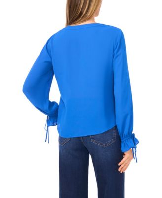 Women's V-Neck Button Down Lace Flounce Trim Top