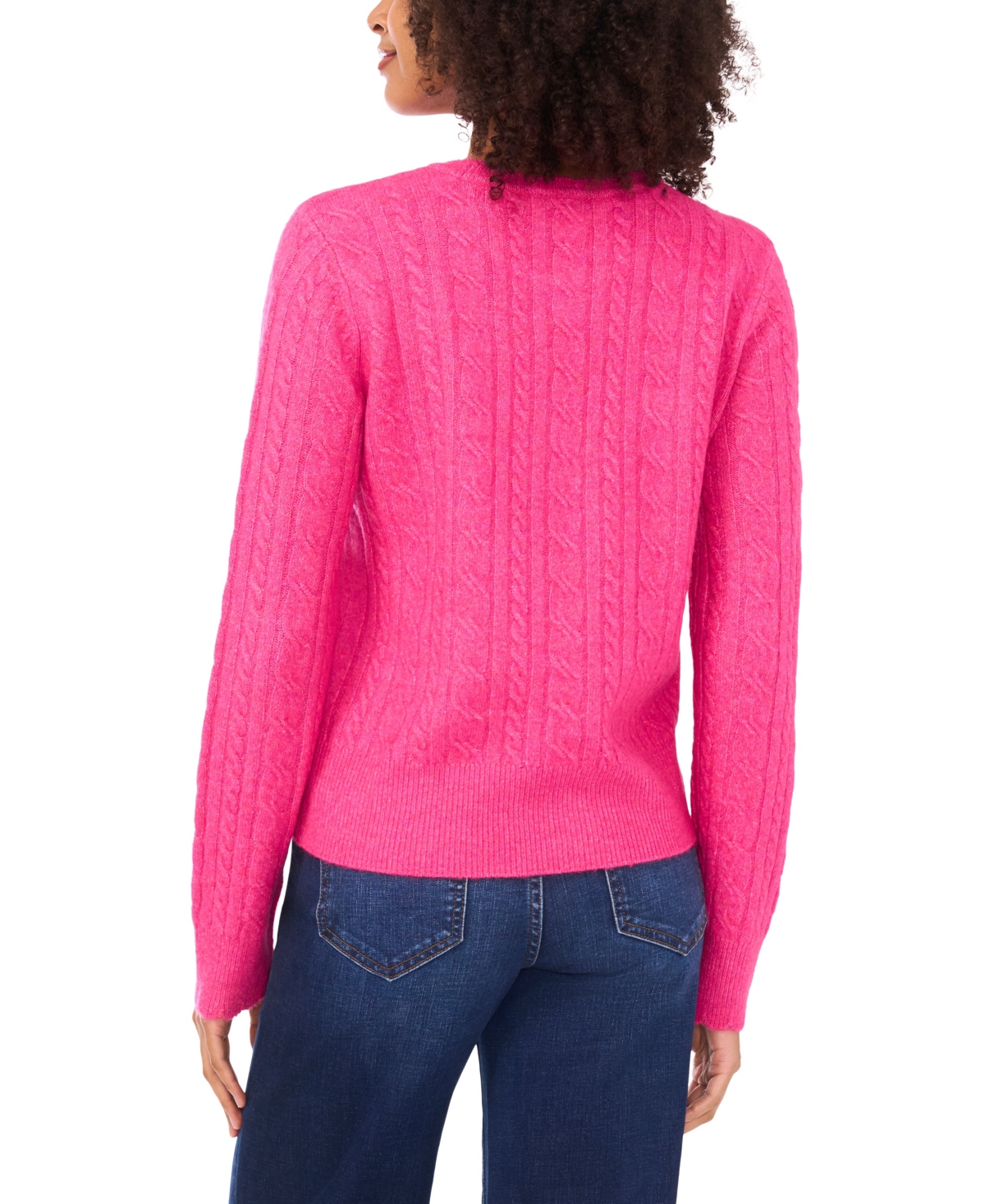 CeCe Women's Cable Long-Sleeve Crewneck with Scallop Edge Sweater