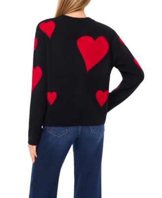 Women's Valentine's Crewneck Heart Jacquard Long-Sleeve Sweater
