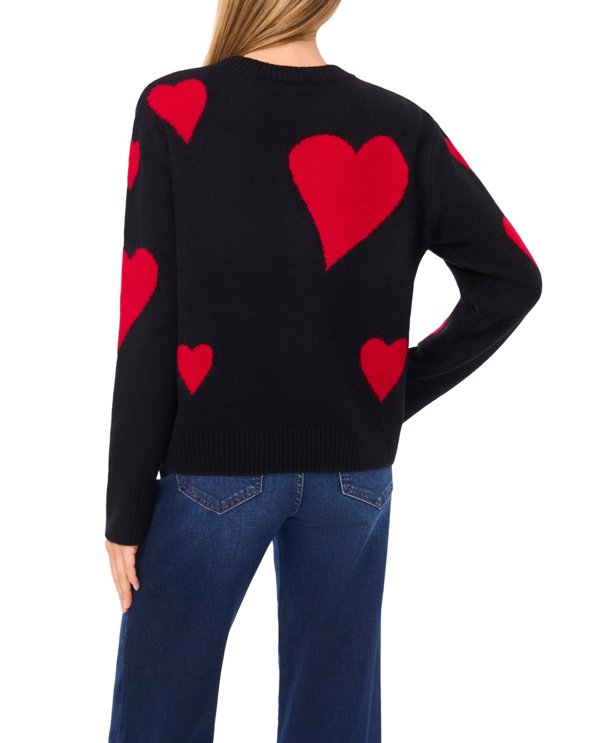 CeCe Women's Heart Jacquard Crewneck Sweater