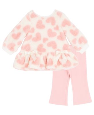Rare Editions - Baby Girls 2-Piece Printed Heart Fleece Top and Leggings Set