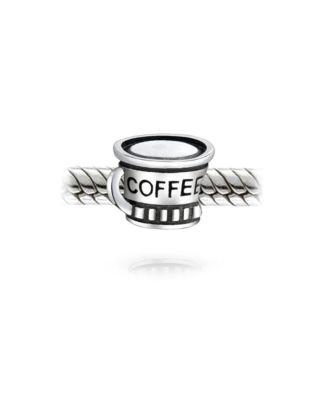 Set of 2 Latte Travel Mug Cup Coffee and Calculator Charm Bead Sterling Silver