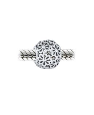 Set of 2 SIS and Heart Flower Filigree Round Bouquet Barrel Charm Bead Silver