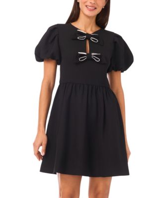 Women's Short Puff Sleeve Bow Dress