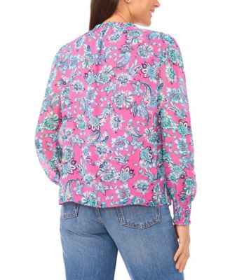 Women's Smocked Cuff Ruffle Long-Sleeve Blouse