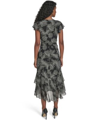 Women's Flutter Sleeve Tiered Midi Dress