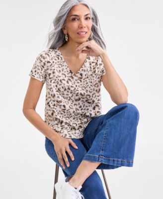 Women's Printed Short-Sleeve V-Neck T-Shirt, Macy's Exclusive