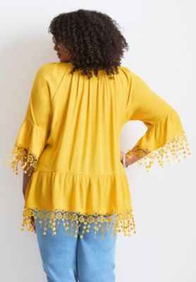 Women's Plus Size Crochet Fringe Trim Tunic